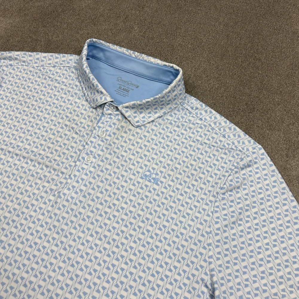 Good Good Performance Golf Ace Polo Shirt Mens XL White AOP Stretch Preppy